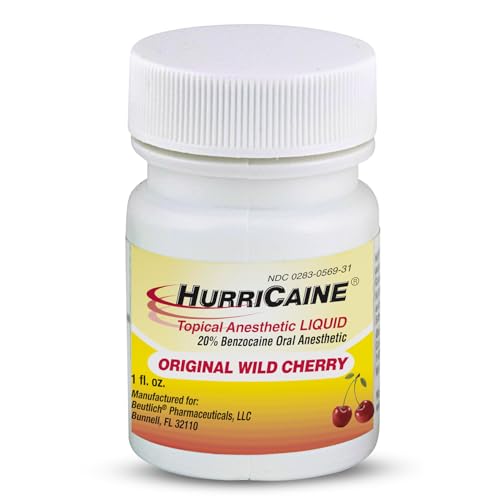 HurriCaine Topical Anesthetic Liquid - 20% Benzocaine, Wild Cherry, 1 oz