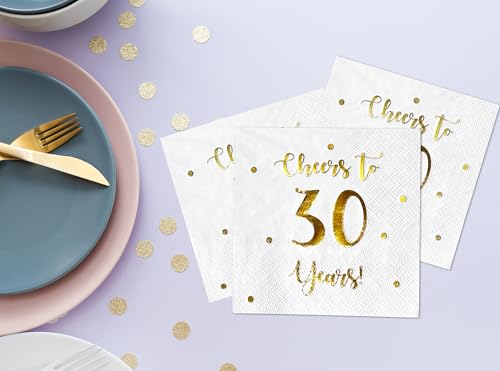 Cheers to 30 Years Cocktail Napkins | Gold Foil 50-Pack