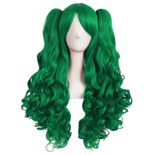 Grass Green Long Curly Clip-On Ponytails Cosplay Wig