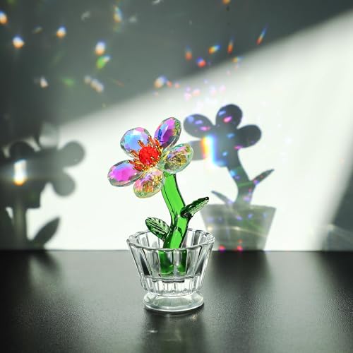 Crystal Peach Blossom Mini Ornament - Handcrafted Glass Flower Decor