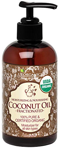 US Organic Fractionated Coconut MCT Oil - 8 Fl Oz - USDA Certified Organic Carrier Oil for Skin & Hair