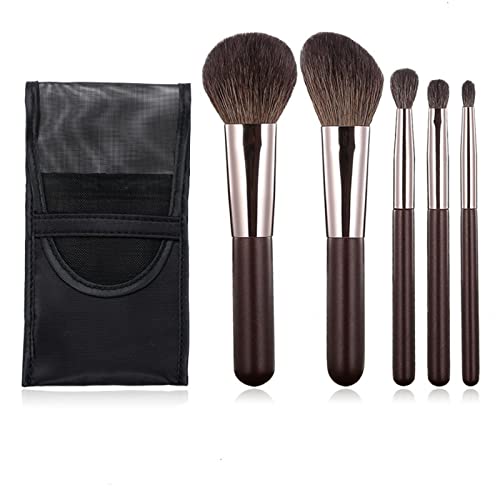 5-Piece Travel Makeup Brush Set with Pouch - Premium Goat Hair