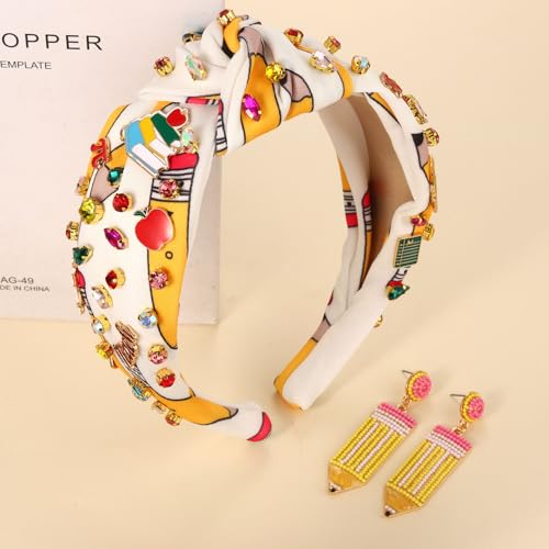 Teacher Knotted Headband - Back to School Pencil and Apple Print Accessory