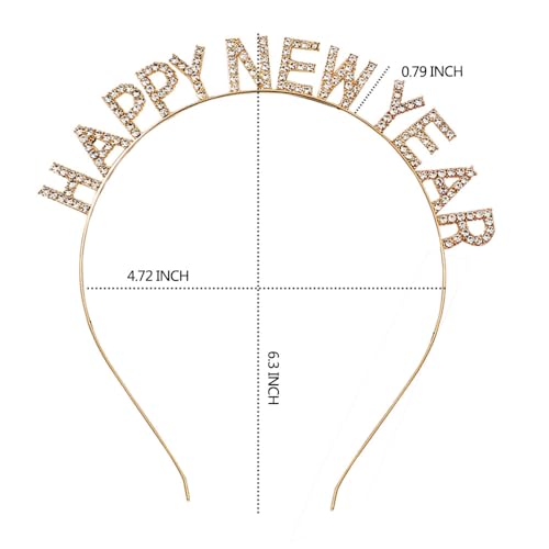 Gosuoa Gold Rhinestone Happy New Year Headbands for Women - New Year's Eve Hair Accessories, Pack of 1