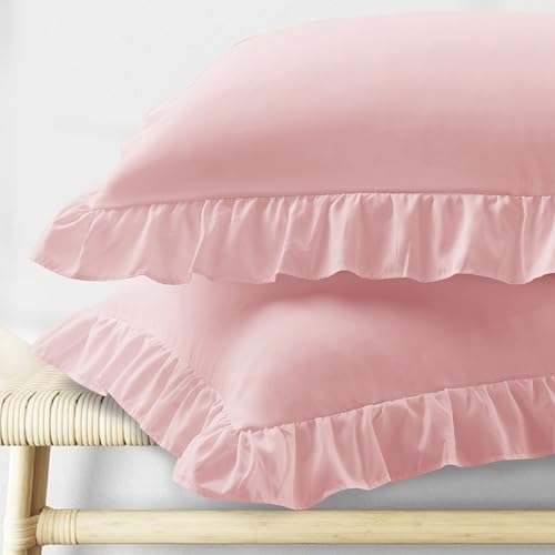 Light Pink Ruffle Pillow Cases Set of 2 | 20" x 26" Microfiber