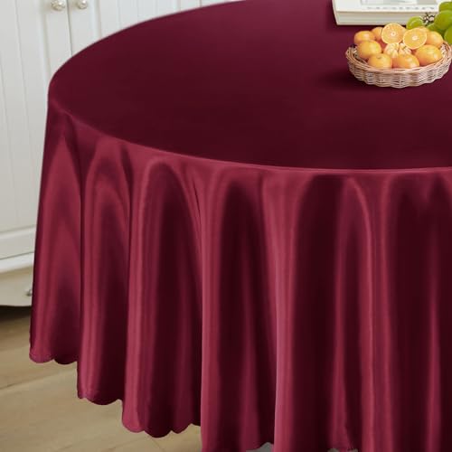 84 Inch Satin Round Tablecloth - Light Burgundy, Elegant Design