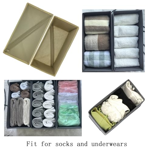 Bructhun 3-Pack Sock Drawer Organizer - Collapsible Fabric Storage Bins