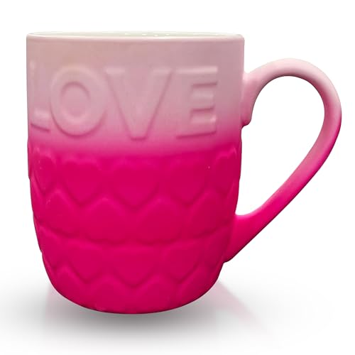 18 Oz Ceramic Coffee Mug with Love Design - Pink Hearts Cup