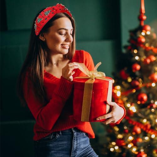 NVENF Women's Jeweled Plaid Christmas Headband with Crystals and Pearls - Holiday Gift (Christmas Tree 7)