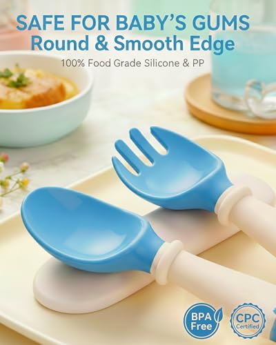 Deejoy Baby Fork and Spoon Set with Travel Case - Silicone Grip
