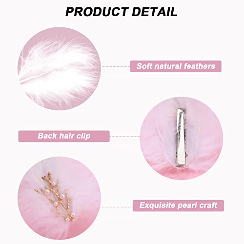 Feather & Pearl Hair Clips Set for Women & Girls - Elegant 4-Piece Fascinator Accessories