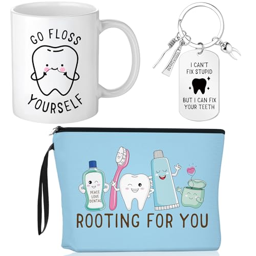 Dentist Gifts for Women - 3 Pcs Makeup Bag, Mug & Keychain Set