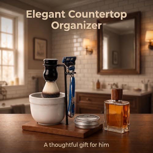 Men's Shaving Kit with Razor Stand, Ceramic Bowl, Brush & Soap