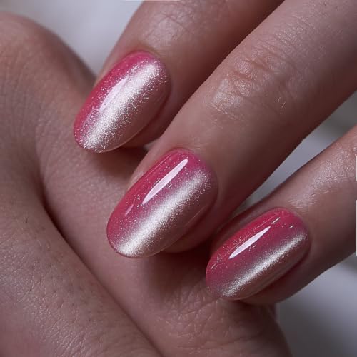 CurvLife Rose Gleam Short Oval Shimmer Press-On Nails - Cat Eye Style