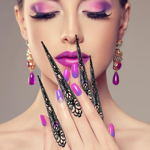 HINZIC 20pcs Black Finger Nail Claw Rings Halloween Gothic Fingertip Accessories