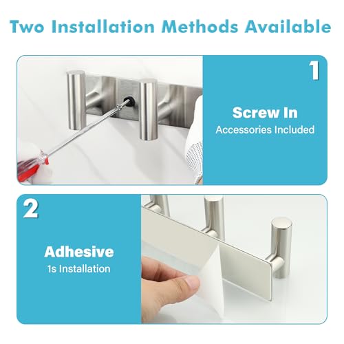Alise Wall-Mounted Coat Rack with 3 Hooks - Stainless Steel, Adhesive or Drilling