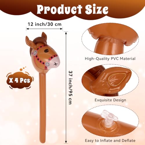 4 Pack Inflatable Horse Head Balloons - 37 Inch Pony Decorations