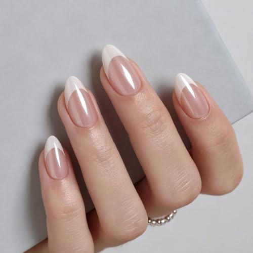Short Almond Press On Nails - Soft Gel Glazed Donut Pink Chrome Kit