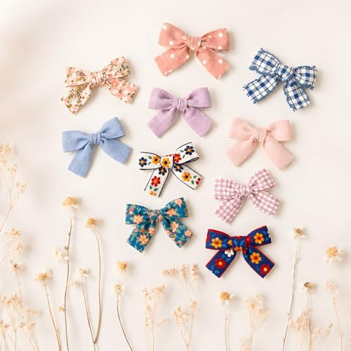 Rosy Baby Bow Clips Set - 12 Toddler Hair Bows for Girls
