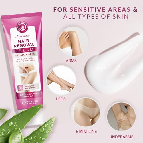 Hair Removal Cream for Women: Painless Depilatory Cream - Sensitive Hair Removal Cream for Body Legs Arms Underarm Bikini Intimate Areas with Aloe Vera and Vitamin E - Hair Remover for Women - 5.3 oz