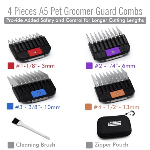 ZEROKIWI 4-Piece Stainless Steel Pet Grooming Guard Set for Wahl Oster Andis Clippers
