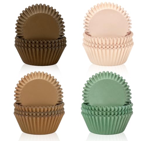400 Pcs Sage Green & Brown Cupcake Liners - Woodland Theme