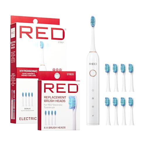 Red by Kiss Hypersonic Electric Toothbrush - 4 Cleaning Modes, 75-Day Battery, USB-C Charging