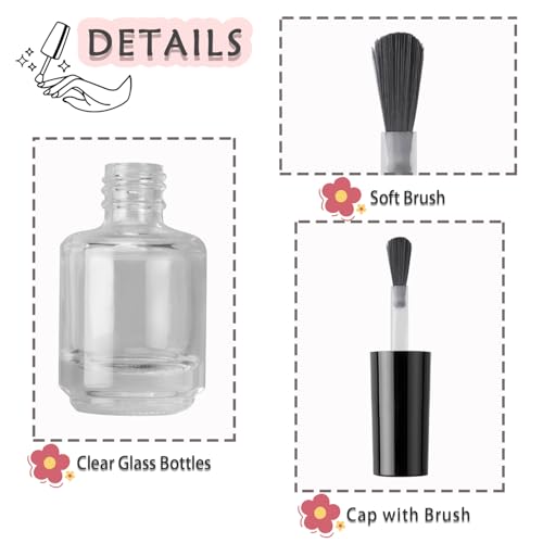 6PCS Refillable Nail Polish Bottles with Brush & Funnel - 15ML