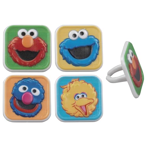 Sesame Street Cupcake Toppers - 24 Colorful Rings Featuring Elmo, Big Bird & Cookie Monster