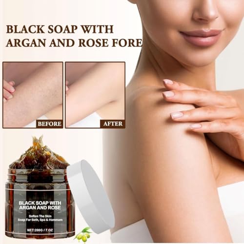 Moroccan Black Soap with Argan & Rose - Exfoliating & Moisturizing (2 Pack)