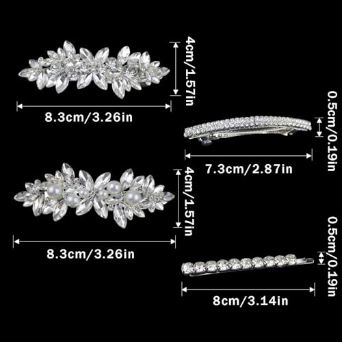 6 Pcs Hair Barrettes for Women Flower Pearl Hair Clips Sliver Crystal Bridal Set