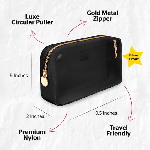 DANCOUR Small Clear Makeup Bag - Water-Resistant Nylon Travel Pouch