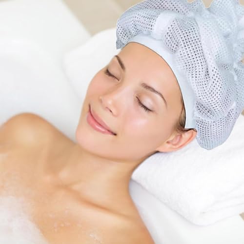 LiWeuHui 2-Pack Net Bonnet for Curly Hair - White Satin-Feel Mesh Drying Cap & Sleep Cap Set