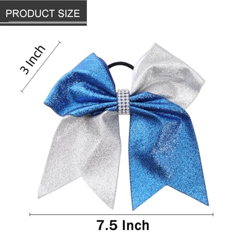 Hipcheer Glitter Blue Silver Cheer Bow - 8 Inch Jumbo Ponytail Hair Accessories for Girls & Cheerleaders