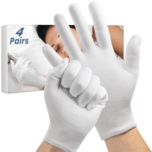 4 Pairs Breathable Cotton Gloves for Hand Care & Eczema Relief