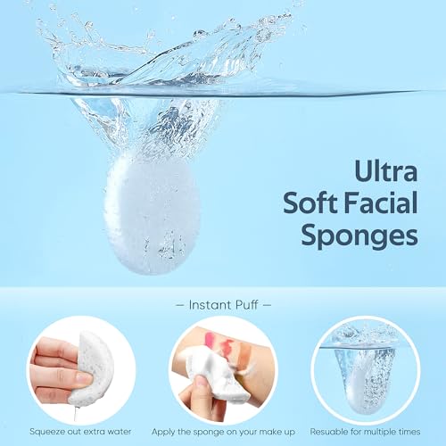 50-Count Compressed Facial Sponge, GAINWELL White Cellulose 100% Natural Cosmetic Spa Sponges for Facial Cleansing, Exfoliating Mask, Makeup Removal