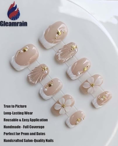 Gleamrain Medium Square Press On Nails 502 - 10Pcs with 3D Flowers
