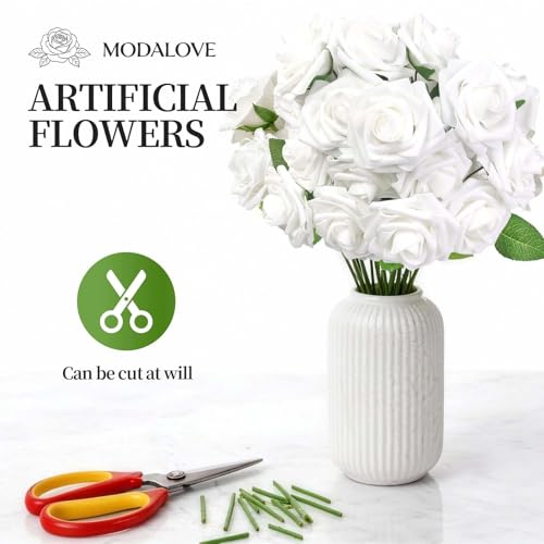 25 Pcs White Artificial Foam Roses - Realistic Fake Flowers for Weddings & Home Decor
