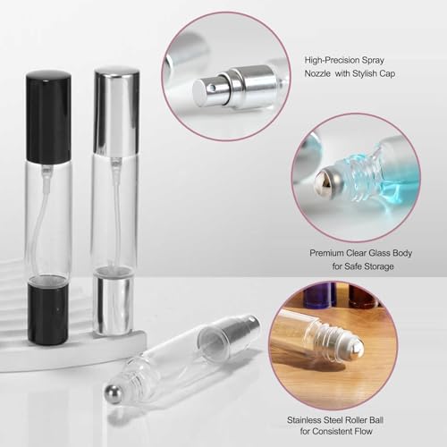 YOCASII Black & Silver Dual-Head Travel Perfume Bottle 10ml Refillable Spray & Roll-On Set