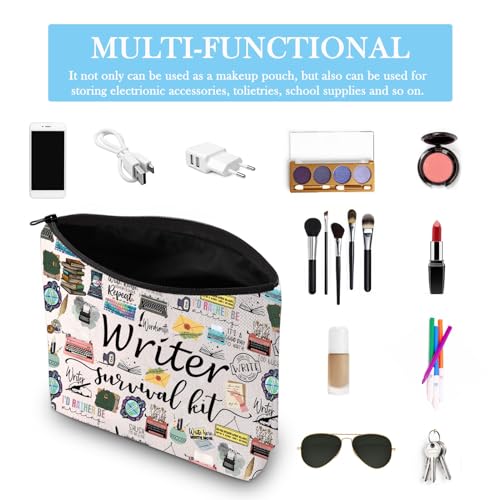 Writer Survival Kit Cosmetic Bag - Durable Canvas Makeup Organizer Pouch
