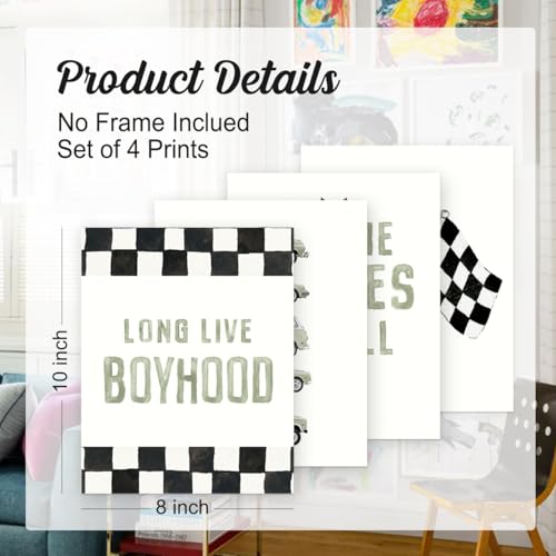 Sage Green Race Car Wall Art Prints Set of 4 for Boys