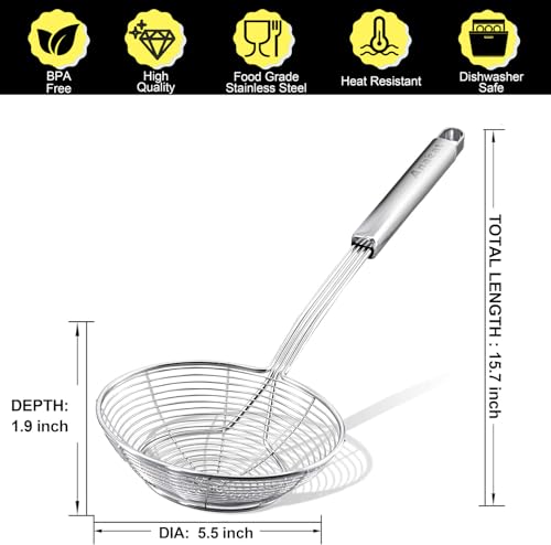 Anaeat Stainless Steel Spider Strainer Skimmer - 5.5 Inch Long Handle Cooking Ladle