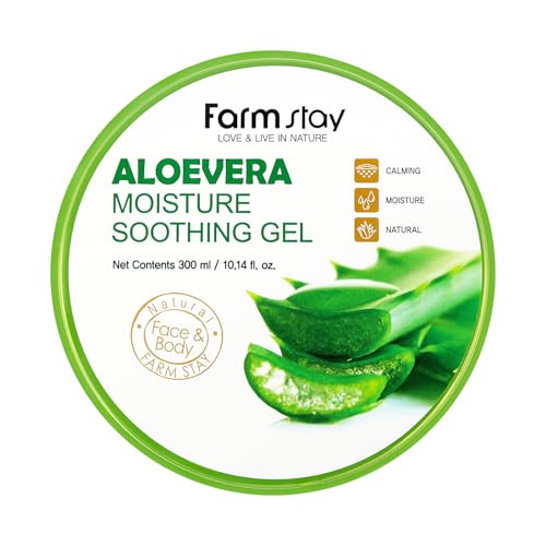 FARMSTAY Aloe Vera Moisture Soothing Gel - Hydrating After Sun Face & Body Moisturizer - Aloevera Variant - 10.14 oz