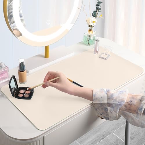 TOHONFOO Makeup Mat for Vanity Desk - 23.6x11.8in, Beige & Olive Green