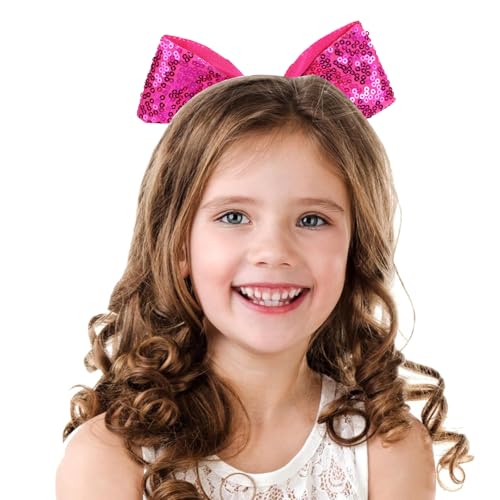 Hipcheer Sequin Hotpink Cheerleading Bow 6 Inch with Ponytail Holder - 2 Pack