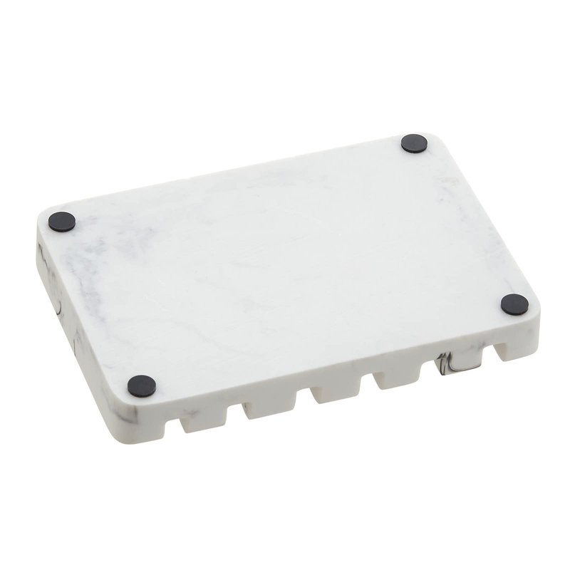 INIUNIK Self Draining Soap Dish - Marble Look Soap Holder Tray Savers Box Container Sponge Holder for Bathroom Shower Kitchen, White