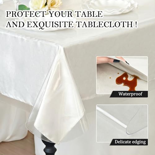 Clear Vinyl Table Cover Protector - 100% Waterproof 55" x 86"