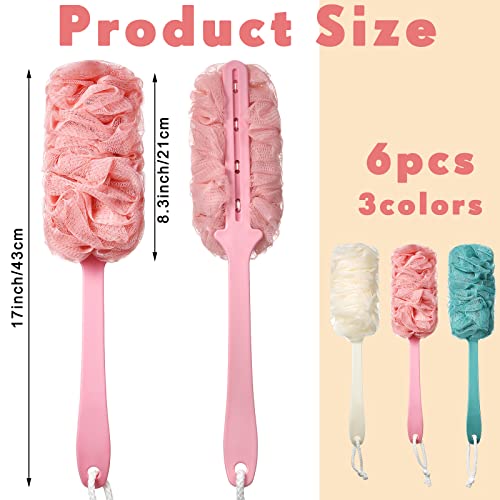 Mimorou 6-Pack Long Handle Loofah Back Scrubbers for Shower, Soft Exfoliating Body Brushes