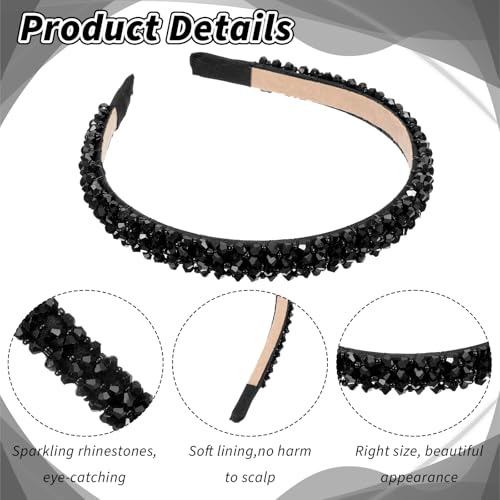 Black Crystal Rhinestone Headband for Women - Sparkly Hair Accessory