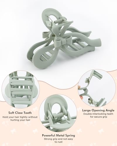 AWAYTR 4Pcs 5.1" Matte Bow Claw Clips, Extra Large for Thick Hair